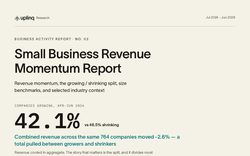 Cover page of the Uplinq Small Business Revenue Momentum Report.